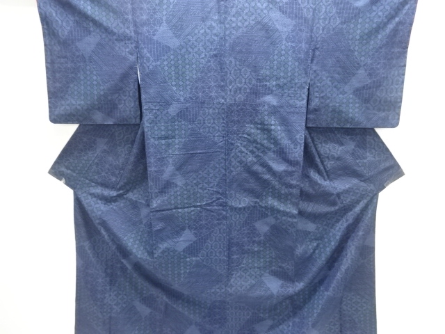 切り嵌め風古典柄織出し手織り紬着物